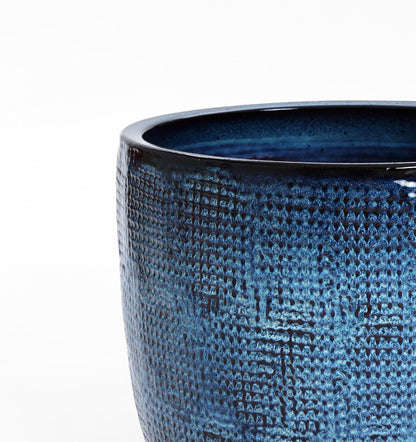 LuxenHome 15.75" Dia Large Ceramic Pots for Plants, Blue Glazed Planters for Outdoor Plants, Round Indoor Flower Pots with Drainage Hole and Rubber Plug for Home Garden Patio