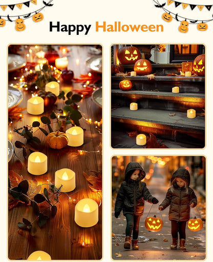 Homemory 48-Pack Novelty Flickering Flameless Tea Lights Candles, 200+Hours Battery-Operated LED Fake Candles for Wedding Table Centerpieces,Proposal,Anniversary, White Base, Ø1.5'' × H1.3''