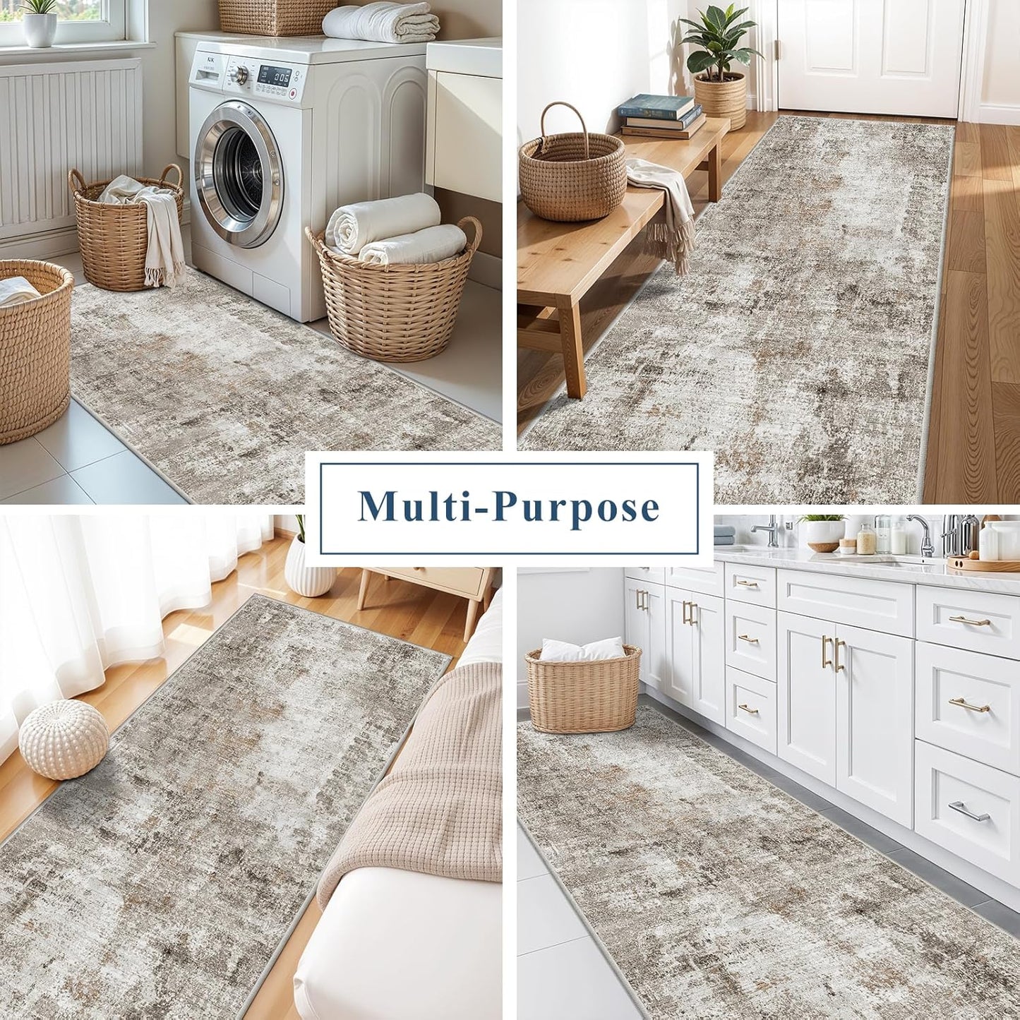 2x3 Washable Non-Slip Area Rug - Soft Low Pile Throw Rug for Kitchen Entryway Bedroom - Modern Indoor Door Mat with Rubber Backing (Beige Grey) - Colors A