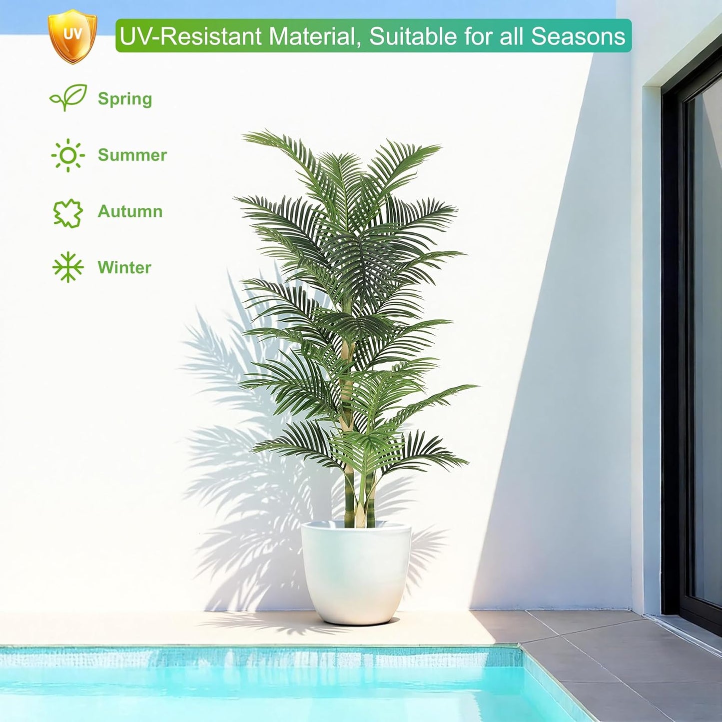 Nafresh 8ft Tall UV Resistant Faux Palm Tree, 96in Artificial Palm Tree Indoor Outdoor, Fake Tree with Real Bark and Realistic Leaves and for Home House Office Living Room Yard Patio.