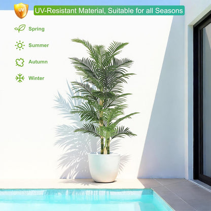 Nafresh 8ft Tall UV Resistant Faux Palm Tree, 96in Artificial Palm Tree Indoor Outdoor, Fake Tree with Real Bark and Realistic Leaves and for Home House Office Living Room Yard Patio.