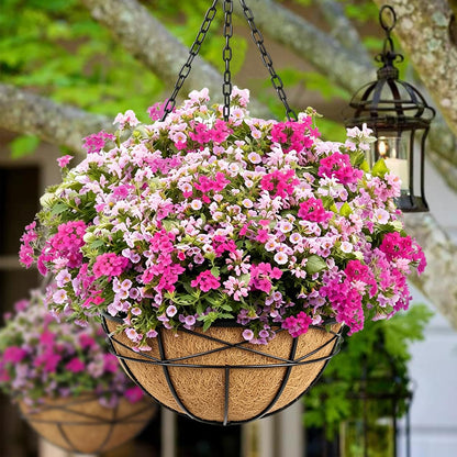 4 Pack 12 Inch Hanging Planters for Outdoor Plants Metal Watering Flower Baskets with Coco Liner for Outside Panting Plant Holder Pot for Home Garden Porch Balcony Railings Decor