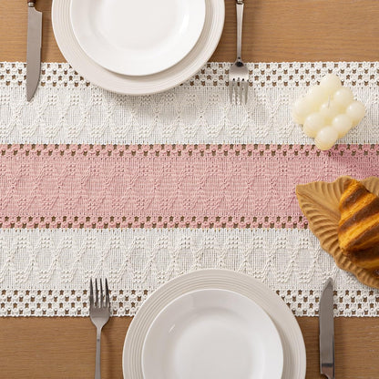 Socomi Boho Table Runner Summer Farmhouse Rustic Dining Kitchen Centerpiece Decor Small Macrame Woven Cotton Linen Coffee Table Runner for Dresser Scarf Home Decor 12x36 inch Beige