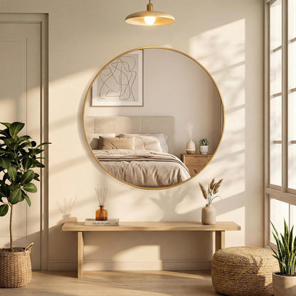 OLIXIS Arched Bathroom Mirror for Over Sink, 34x32 Inch Wall Mirror Arched Rounded Rectangle, Modern Wall Mount Vanity Mirror with Matte Metal Deep Framed, for Home Decor, Living Room, Black