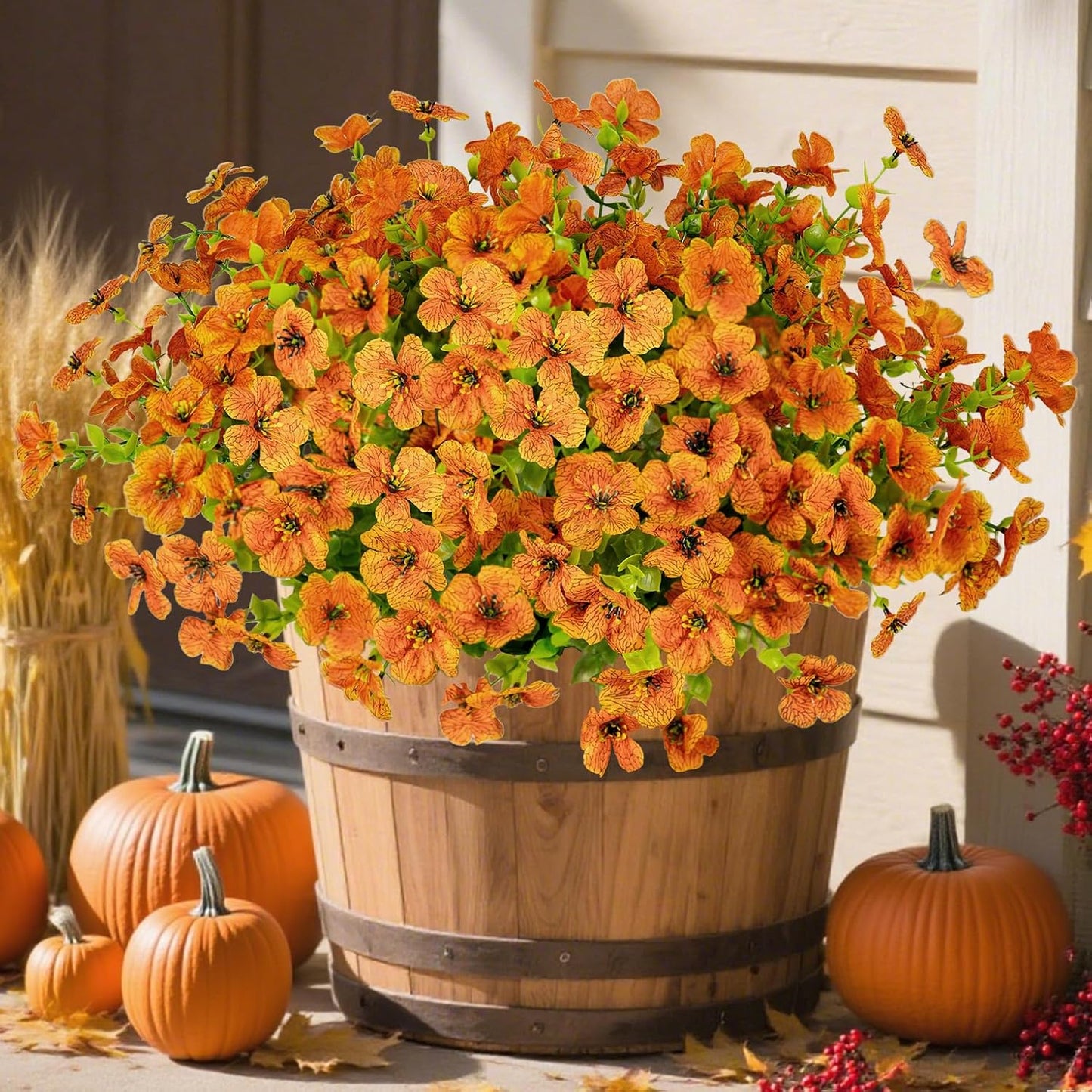 16 Bundles Artificial Fake Flowers Plants for Outdoors Spring Summer Decor,Faux Flowers Plant Silk Daisy UV Resistant for Outside Planters Front Porch Patio Yard Garden Home(Red,Purple,Yellow,Fuchsia)