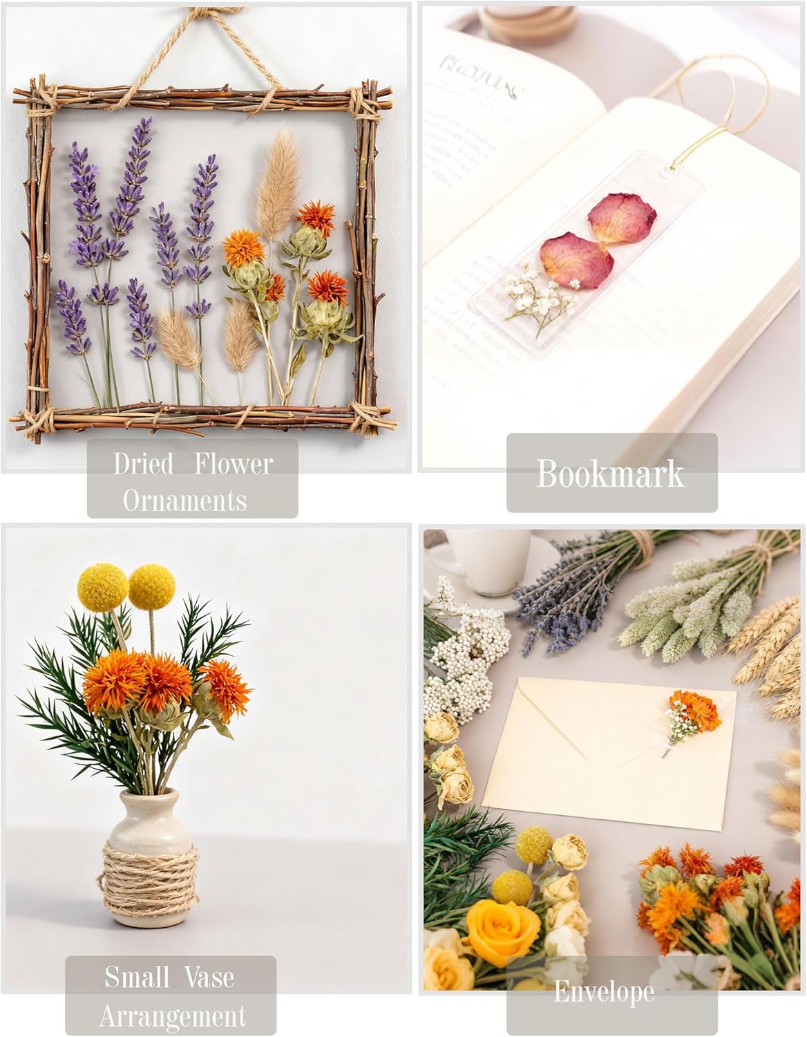 DIY Natural Dried Flower Set, Bulk Dried Flowers for Vase, Dried Flowers with Stems, Dried Roses, Mini Dried Flower Bouquets.(Brown)