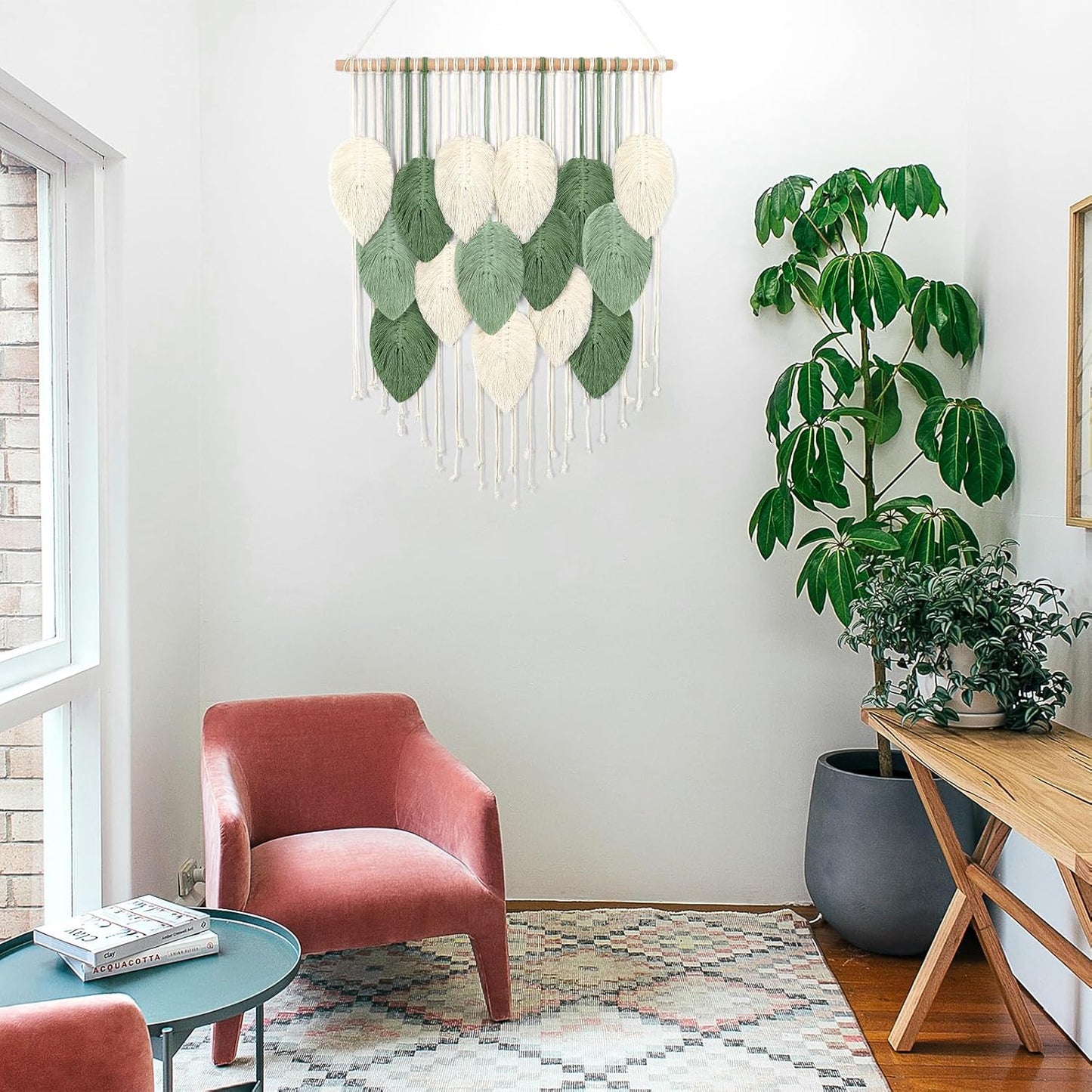 Weldomcor Large Macrame Wall Hanging Boho Home Decor, Handmade Bohemian Woven Leaves Macrame Tapestry Modern Aesthetic Chic Wall Art Decorations for Bedroom Living Room Nursery Office 39" W x 29.5" L