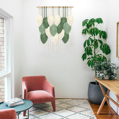 Weldomcor Large Macrame Wall Hanging Boho Home Decor, Handmade Bohemian Woven Leaves Macrame Tapestry Modern Aesthetic Chic Wall Art Decorations for Bedroom Living Room Nursery Office 39" W x 29.5" L