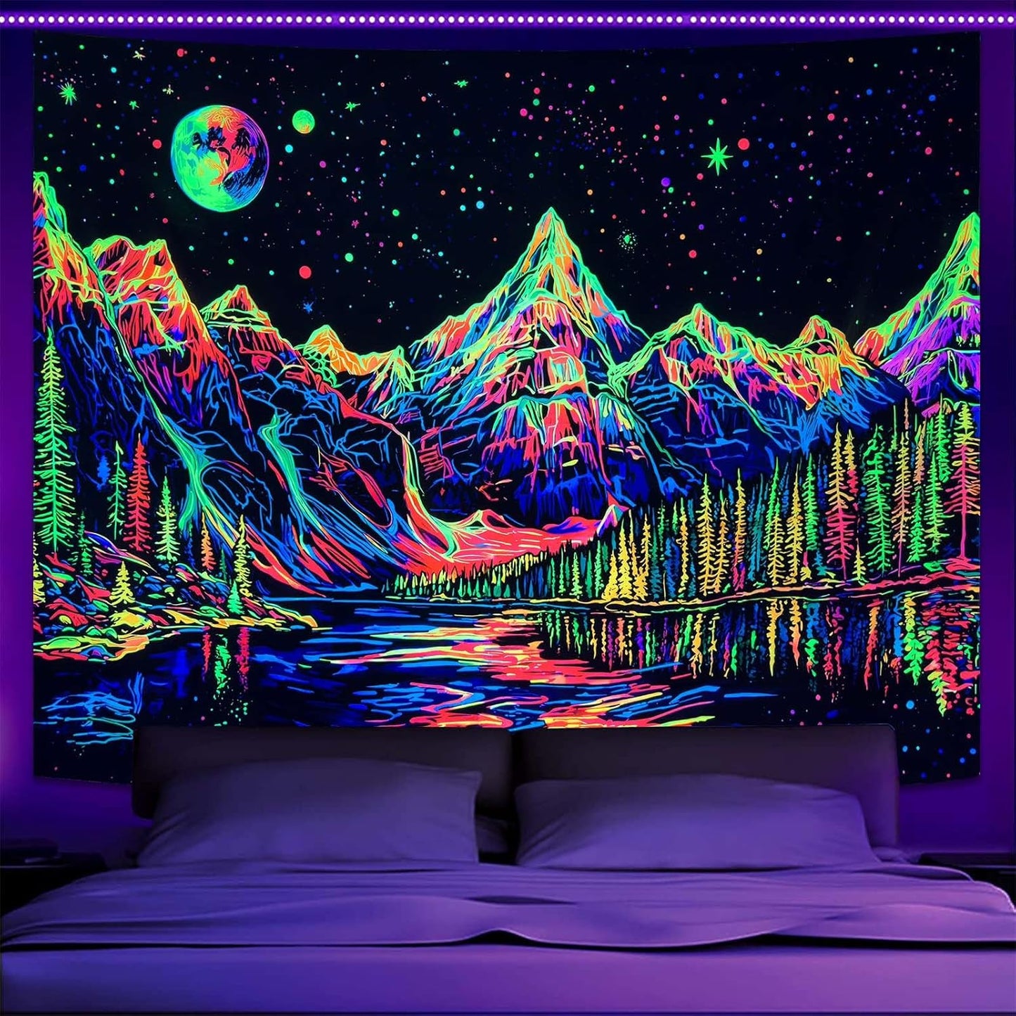 Zussun Black and White Tapestry Starry Night Mountain Tapestries for Bedroom Aesthetic Moon and Stars Tapastry's Wall Hanging Dark Nature Forest Wall Tapestry for Living Room Dorm (48'' × 36'')