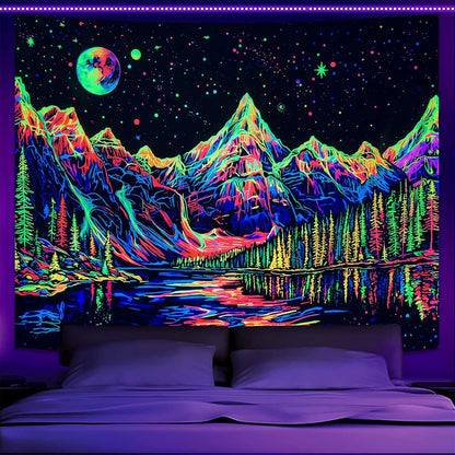 Zussun Black and White Tapestry Starry Night Mountain Tapestries for Bedroom Aesthetic Moon and Stars Tapastry's Wall Hanging Dark Nature Forest Wall Tapestry for Living Room Dorm (48'' × 36'')