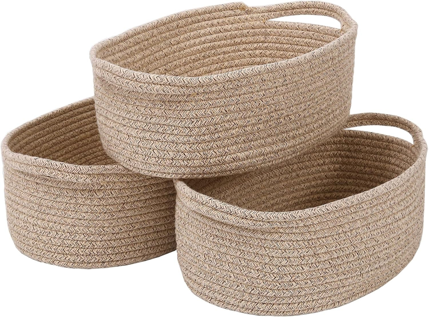 JMvicyroam Woven Basket,Small Rope Storage Bin with Handles & Ribbon Bag, Organizer for Shelves Closets,Gift Basket Empty for Birthday,Books,Dog Toys,White