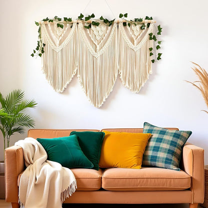 guzhiou large macrame wall hanging - Boho Tapestry Macrame Wall Decor Art- Chic Bohemian Handmade Woven Tapestry Home Decoration for Bedroom Living Room Apartment Wedding Party - 43"x32" (Wood bead)