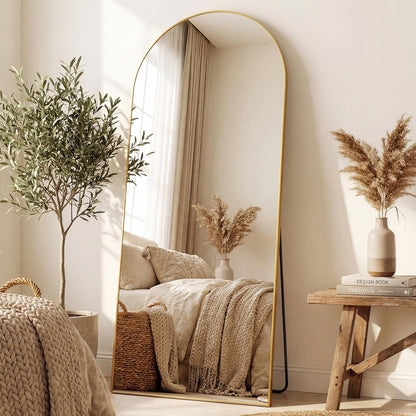 Antok 71" x28” Arched Full Length Floor Mirror, Black Aluminum Frame, Free Standing/Wall Mount/Leaning for Bedroom, Living Room, Dressing Room