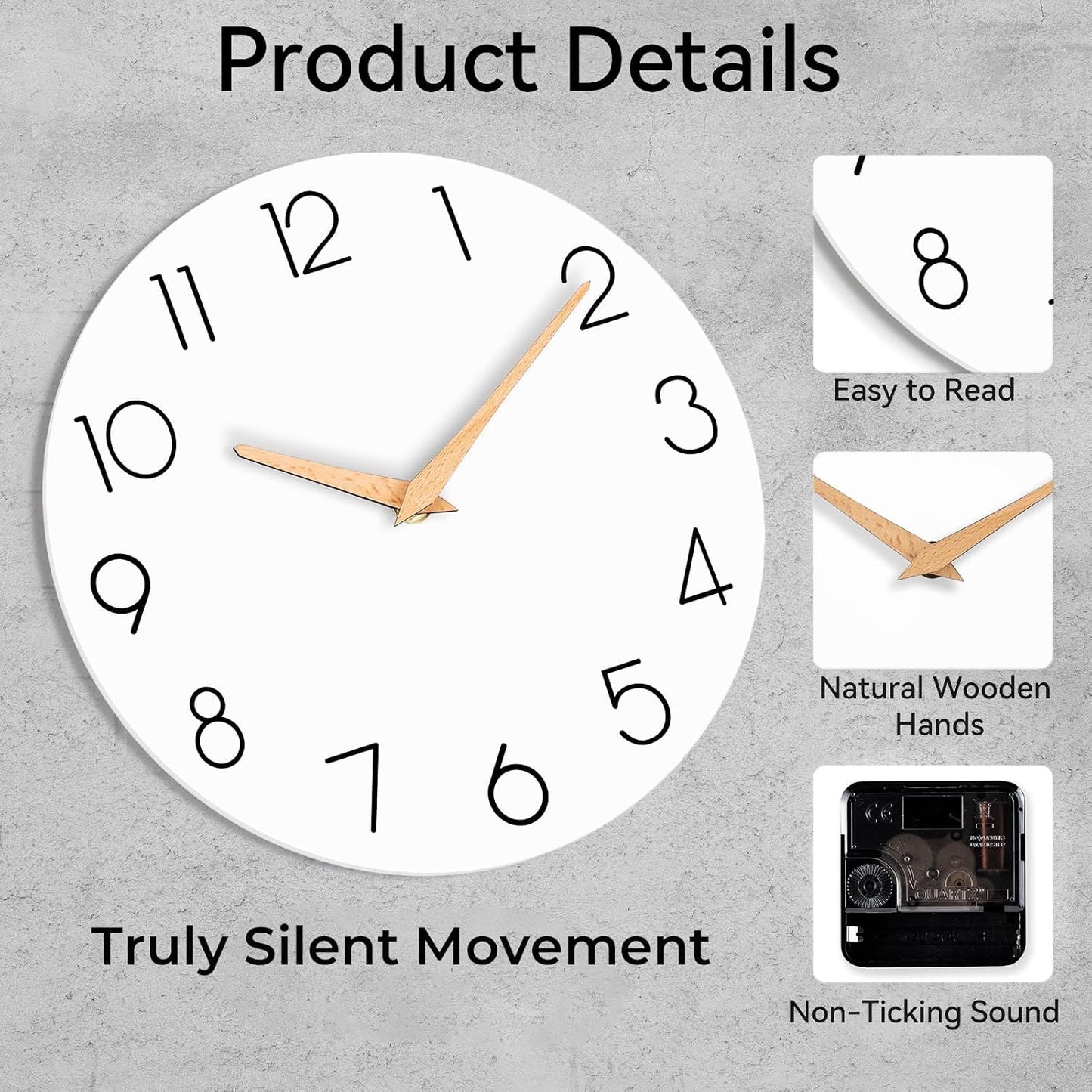 cicininc Wall Clock, Gray Silent Non-Ticking, Decorative Battery Operated Wall Clocks for Bedroom, Kitchen, Home, Office, School, Hotel (8 Inch)