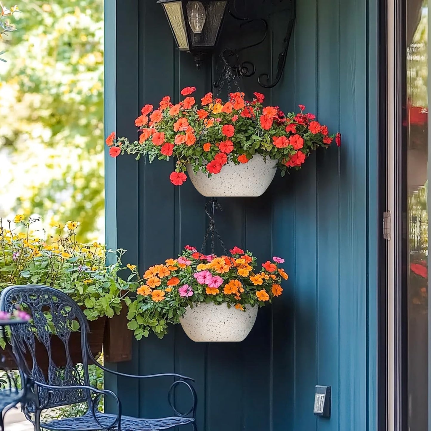 T4U Hanging Planters for Indoor Plants, 10 Inch Hanging Planter Outdoor 2 Pack, Hanging Basket with Drainage Holes, Hanging Plant Holder Indoor, Flower Pots, Plant Pots for Garden, Grey