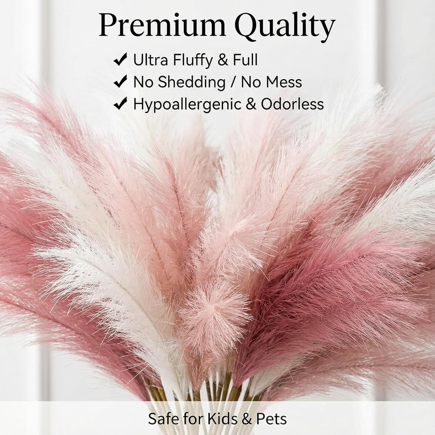 Pampas Grass Decor 21.7 Inch 30pcs, Faux Pampas Grass White Beige Brown Ultra Fluffy No Shedding for Boho Home Bedroom Wedding Vase Filler Dried Flower Arrangement