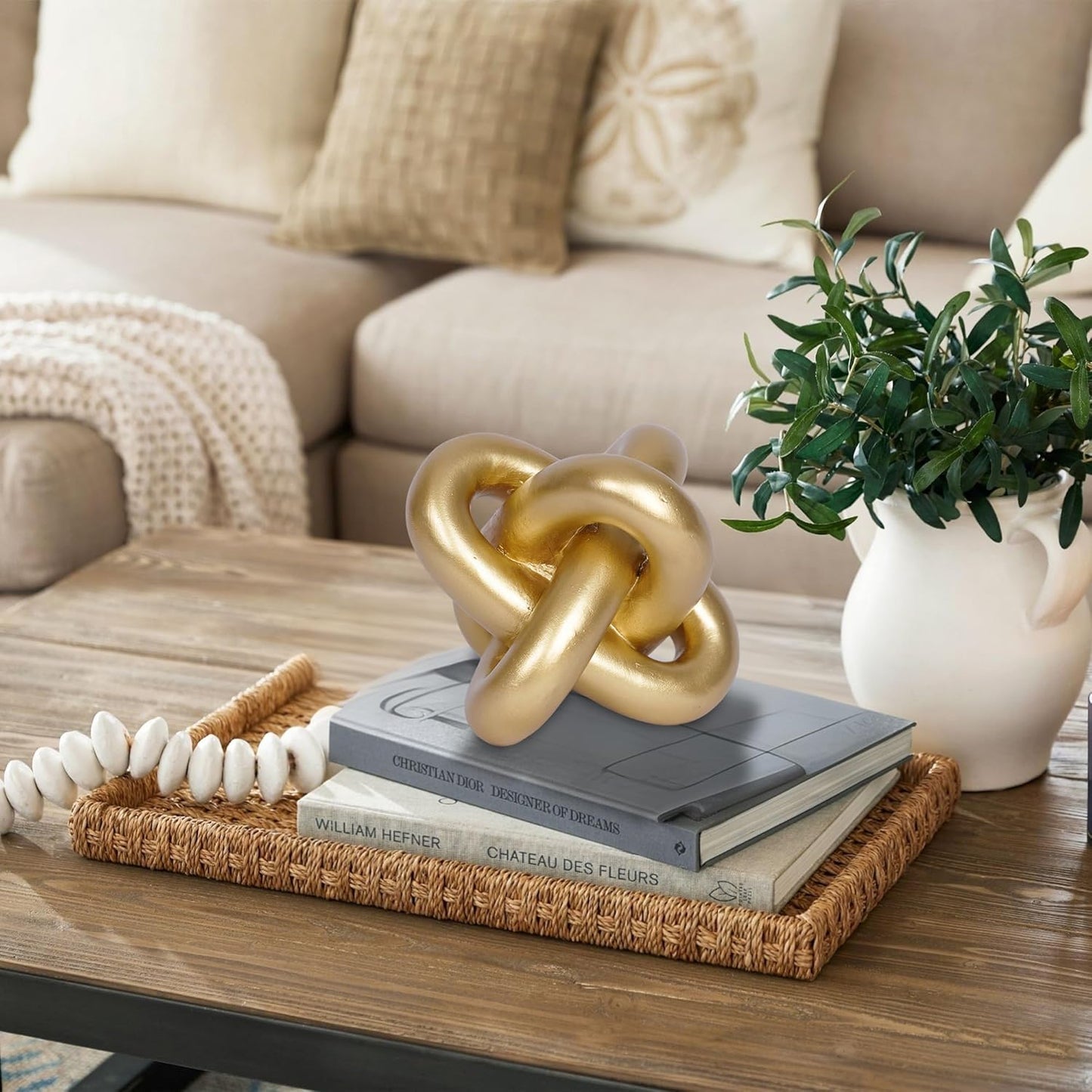 Modern Geometric Round Sculpture Gold Knot Statue Decor Tabletop Sculpture and Figurines Round Decorative Ornaments Knick Knacks Home Decor for Shelves Coffee Table Bookshelf Decoration Gifts