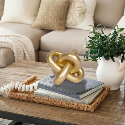 Modern Geometric Round Sculpture Gold Knot Statue Decor Tabletop Sculpture and Figurines Round Decorative Ornaments Knick Knacks Home Decor for Shelves Coffee Table Bookshelf Decoration Gifts