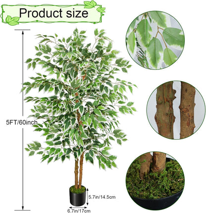 GTIDEA 6ft Artificial Tree Ficus, Tall Faux Trees Indoor with Natural Trunk and Fake Silk Tree Fake Plants for Home Spring Decor Living Room Outdoor Balcony House Office (Included Dried Moss)