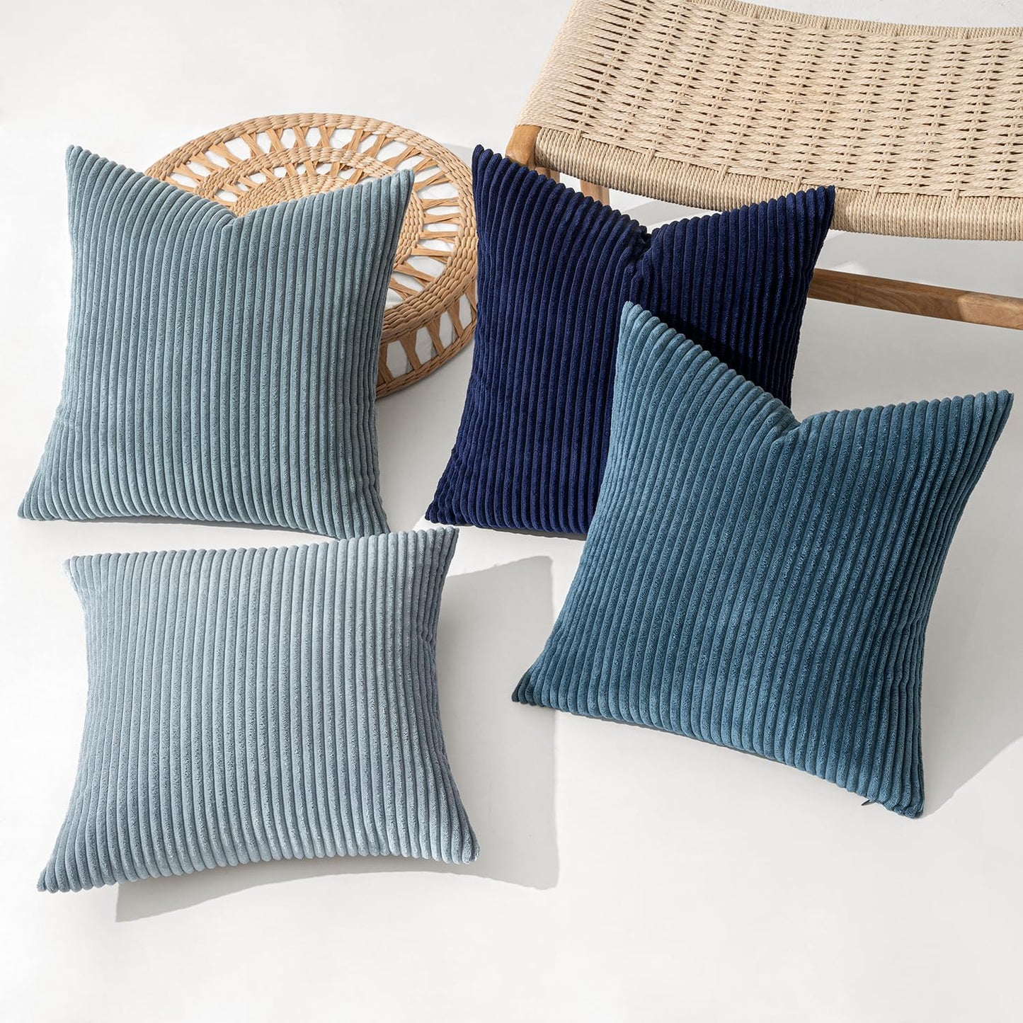 MIULEE Boho Farmhouse Sage Green Throw Pillow Covers 18x18 Inch Set of 4 Mordern Nordic Cushion Covers Soft Corduroy Spring Home Decor for Couch Bed Sofa Living Room Forest Green