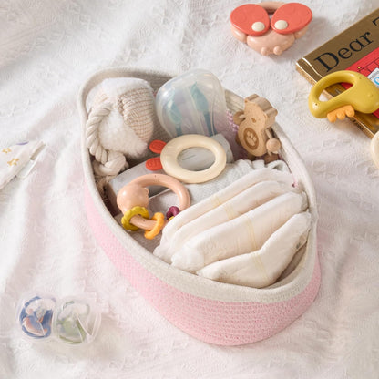 Small Woven Gift Basket Empty with Bag & Ribbon - Gifts for Mom, Baby Shower, Birthdays & Raffle - Cotton Rope Storage Basket for Dog Toys or Shelf - 12"x8"x5", White