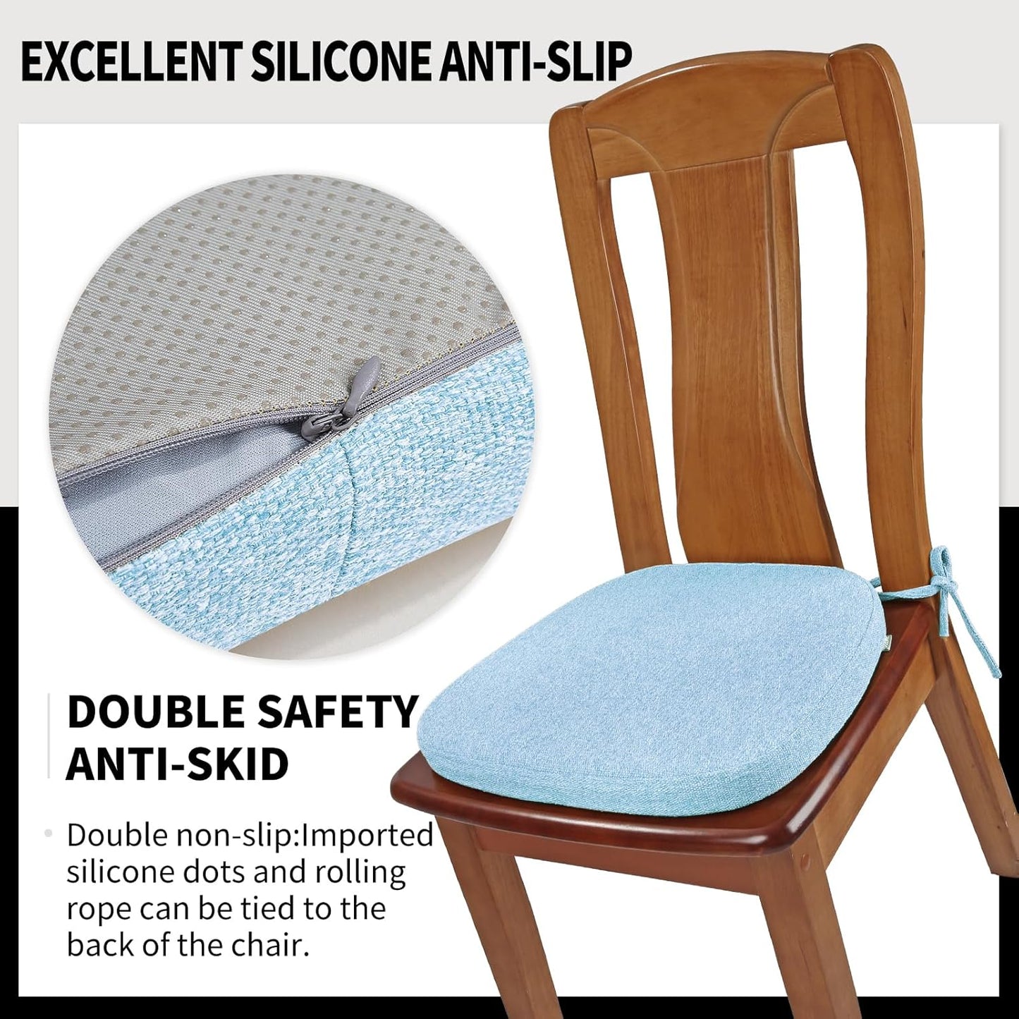 SINOSSO 1 Pack Memory Foam Chair Cushions for Dining Chair, Friendly Woven Fabric 16" U-Shape Comfortable Kitchen Chair Pad, Removable Slip Resistant Seat Cushion (1 Piece, Blue)