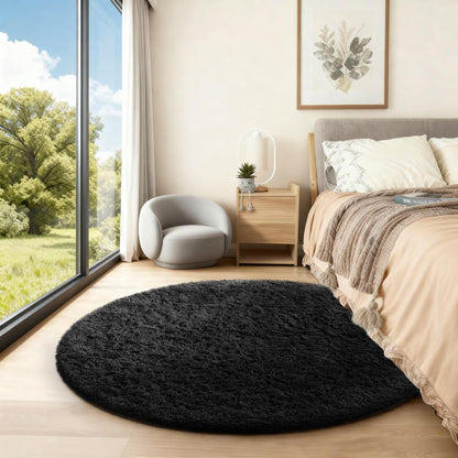 Ophanie Round Rugs 5Ft Ivory Circle Area Rug, Nursery Room Decor, Christmas Aesthetic Bedroom Home Circular Carpet 5 Foot, Fluffy Fuzzy Shag Plush Cream Living Room Rugs for Kids Boys Girls Teen Baby