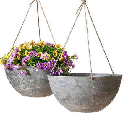 LA JOLIE MUSE Large Hanging Planters - 13 Inch Flower Pots Outdoor Indoor, Hanging Garden Planters Set of 2, New Iron Color