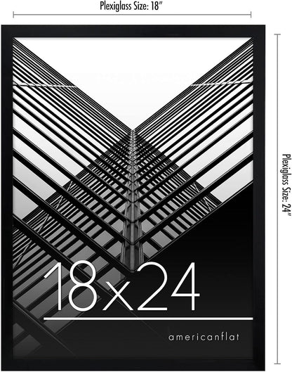 Americanflat 24x36 Poster Frame with Polished Plexiglass - Streamline Collection - Thin Border Picture Frame for Wall Display - Hanging Hardware Included - Black - Colors D