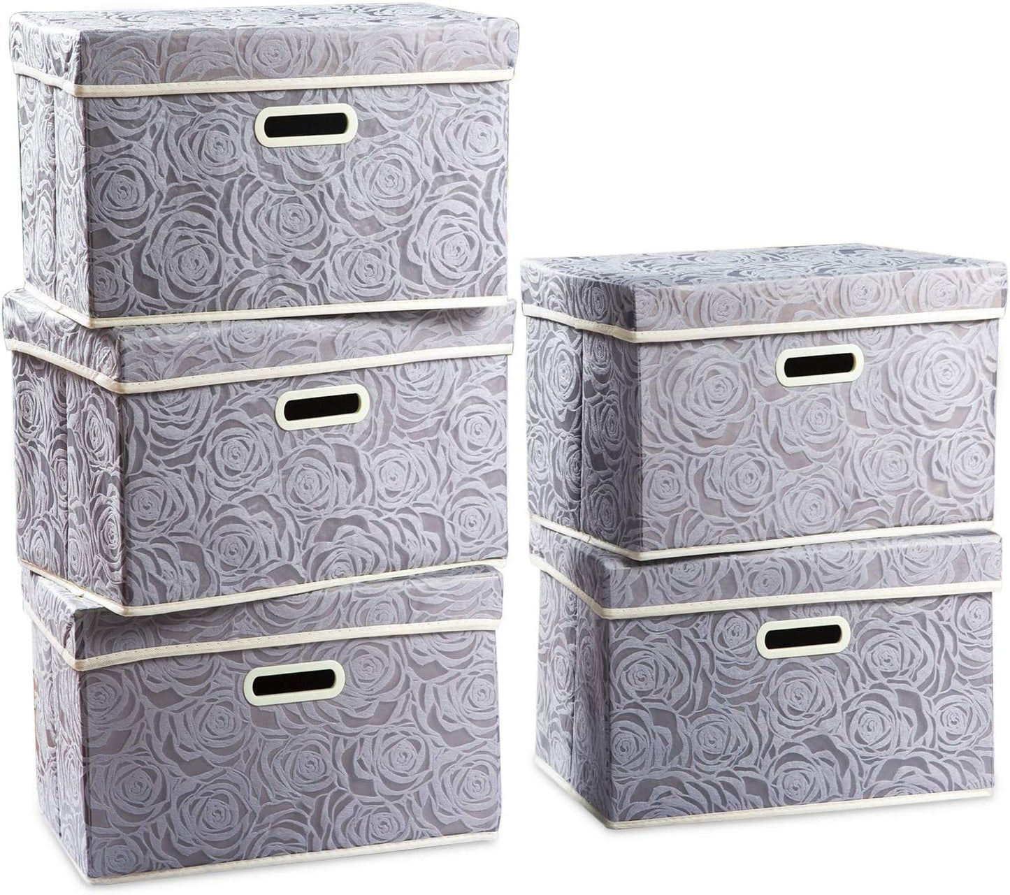 PRANDOM Larger Collapsible Storage Bin with Lid [1-Pack] Fabric Decorative Storage Box Cube Organizer Container Baskes with Handles Divider for Bedroom Closet Living Room Pink 17.7x11.8x11.8 Inch