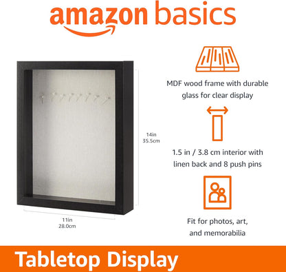 Amazon Basics 8.5" x 11" Shadow Box Wood Rectangular Frame for Display Photos, Memorabilia, Black