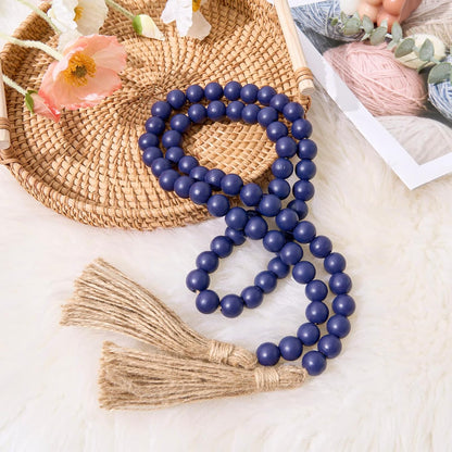 OMISHE 59in Wood Bead Garland with Tassels, Decorative Beads, Farmhouse Wooden Beads Garland for Wall Hanging Home Festival Decor, Aqua, Teal