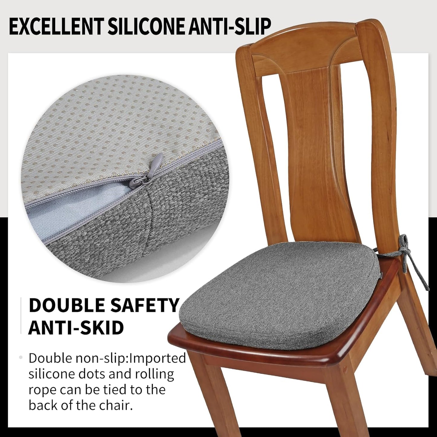 SINOSSO 1 Pack Memory Foam Chair Cushions for Dining Chair, Friendly Woven Fabric 16" U-Shape Comfortable Kitchen Chair Pad, Removable Slip Resistant Seat Cushion (1 Piece, Blue)