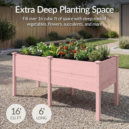 Best Choice Products 72x24x30in Raised Garden Bed, Elevated Wood Planter Box Stand for Backyard, Patio, Balcony w/Divider Panel, 6 Legs, 300lb Capacity - Natural