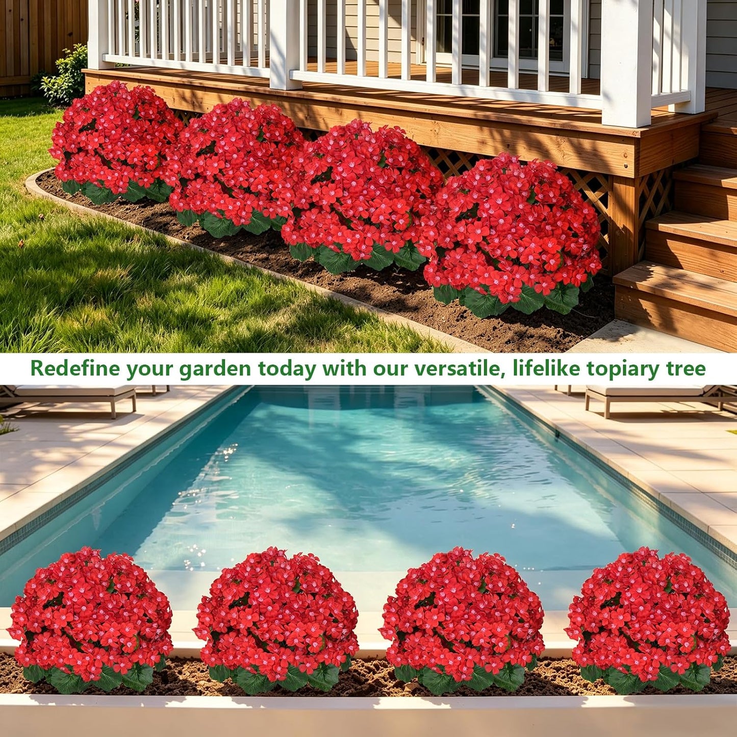 2Pack 4FT Artificial Bougainvillea Topiary Trees for Outdoor, Fake Silk Flowers Plants Bushes with Ground Spike, Faux UV Resistant Shurbs Trees for Outside,Front Porch,Patio,Balcony Decor