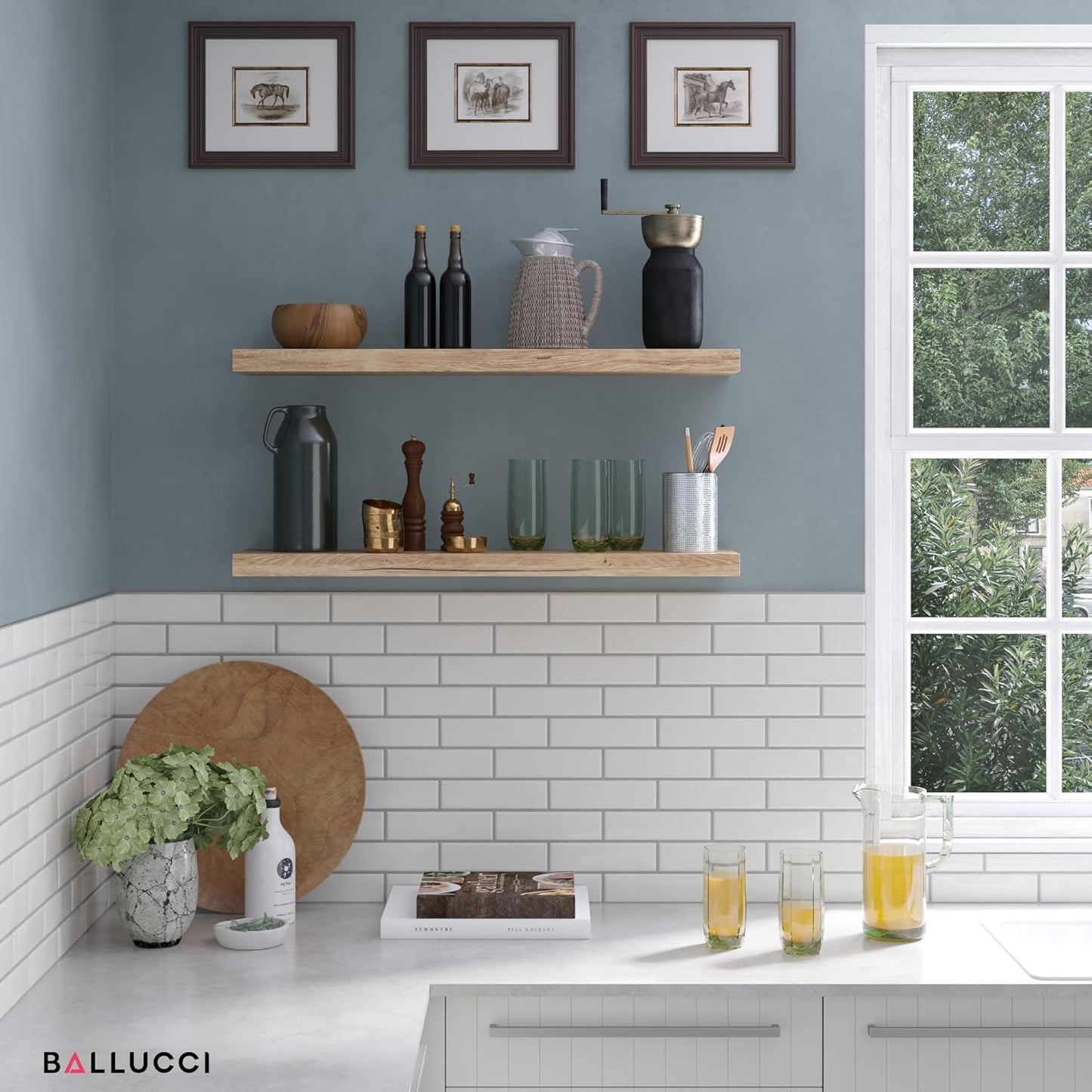 Ballucci Floating Shelves for Wall, 48" Wood Wall Shelf Set of 2, with Invisible Brackets for Bathroom, Living Room, Bedroom, Kitchen, Nursery, 8" Deep, Black