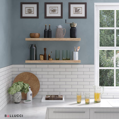 Ballucci Floating Shelves for Wall, 48" Wood Wall Shelf Set of 2, with Invisible Brackets for Bathroom, Living Room, Bedroom, Kitchen, Nursery, 8" Deep, Black