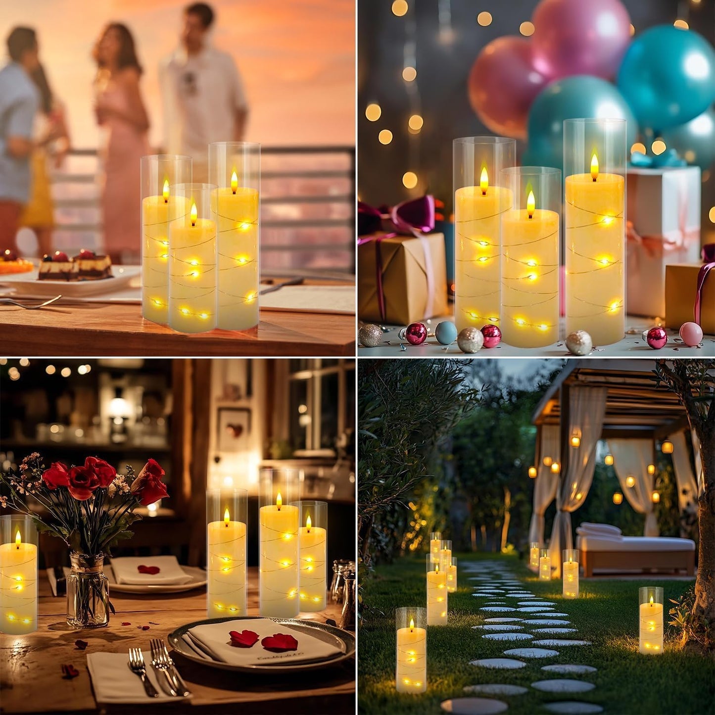 48- Pack of 3 Sizes of LED Flameless Candles.This Candle is Suitable for café, Fancy Restaurant, Bookstore and Other Scenes to Create a Relaxing and Romantic Atmosphere.