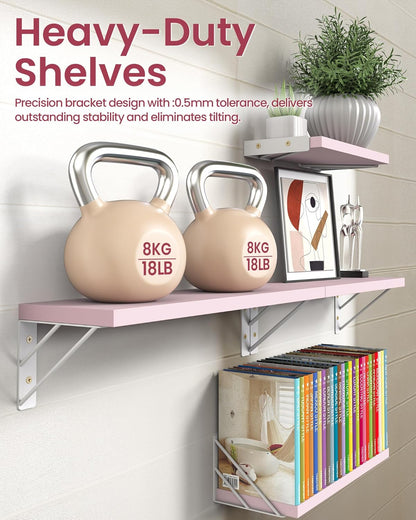 BAYKA Wall Mounted Floating Bathroom Shelves, Wood Wall Shelf for Bathroom Essentials & Decor, Space-Saving Display & Organizer (Black, Set of 4)