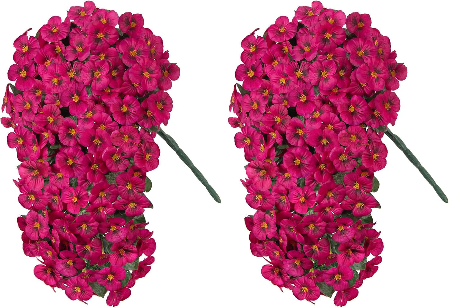 HyeFlora Artificial Flowers for Outdoors, 2pcs Faux Silk Pansies Flowers UV Resistant Fake Hanging Flower Plants for Outside Planters Porch Yard Patio Window Box (Mix Purple)