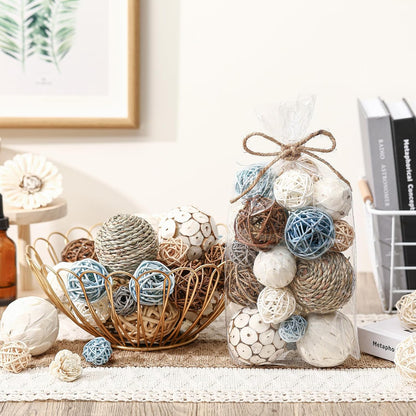 Riceshoot 2 Pack Decorative Balls Potpourri Bowl Filler Decor Natural Vase Bowl Filler Assorted Spherical Rattan Twigs Wicker Balls Cotton for Home Centerpiece(White)