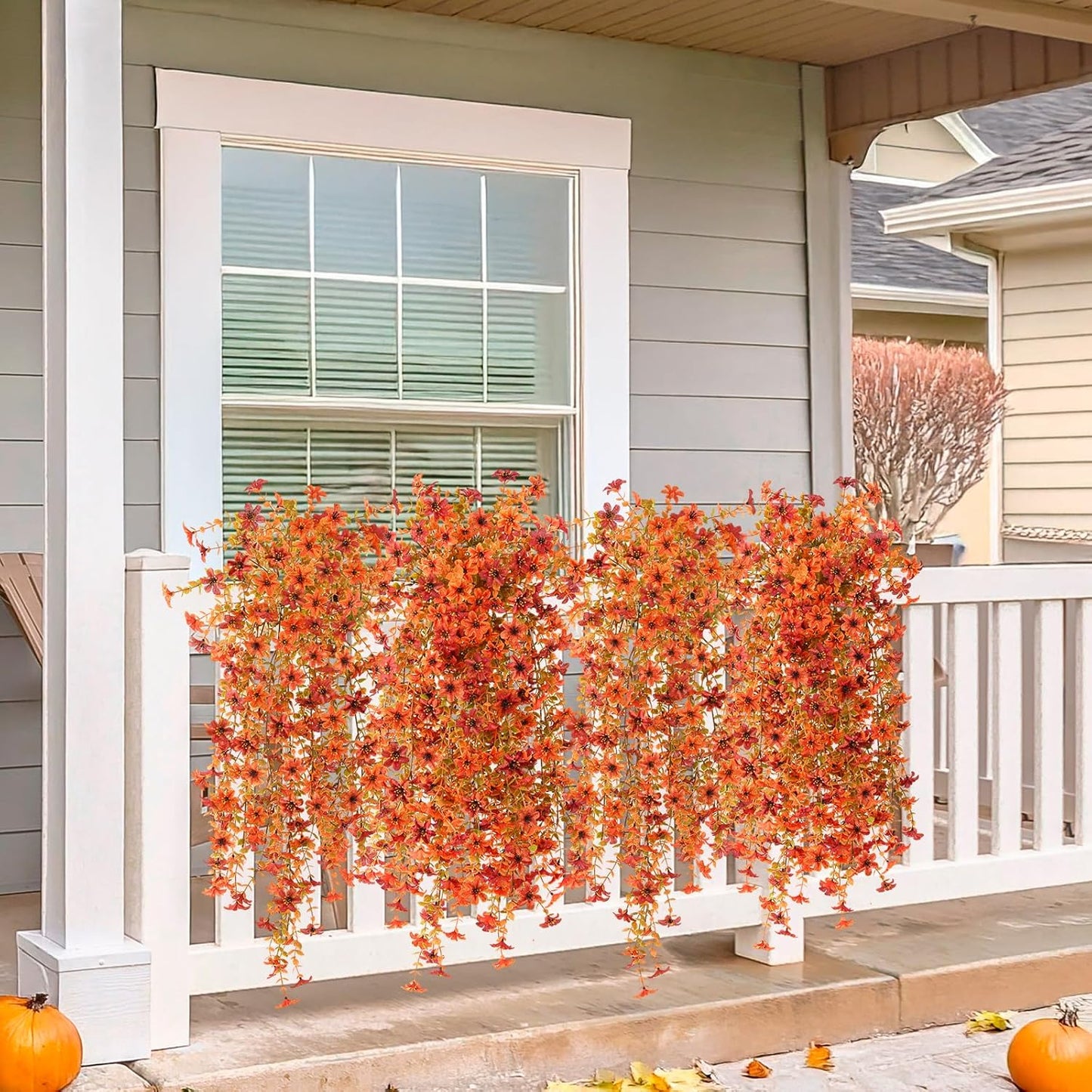 INQCMY Artificial Fake Hanging Flowers Plants for Outdoor Summer Decoration,2 PCS Faux Silk Daisy with Eucalyptus Leaves,UV Resistant Look Real for Outside Home Planter Porch Patio Balcony Yard Decor