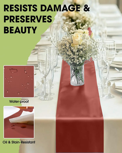 Pureegg Gold Plastic Table Runners - 10 Pack, 14'' x 108'', Water Resistant & Disposable Centerpiece Decorations for Table Cloth, Wedding, Birthday, Holiday, Baby Shower, Party, Home Decor