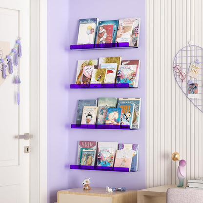 upsimples Acrylic Shelves for Bathroom Storage, 15" Floating Shelves Wall Organizer for Perfume, Make up, Skincare, Kids Bookshelf for Bedroom, Nursery, Living Room Decor, Clear, 4 Pack