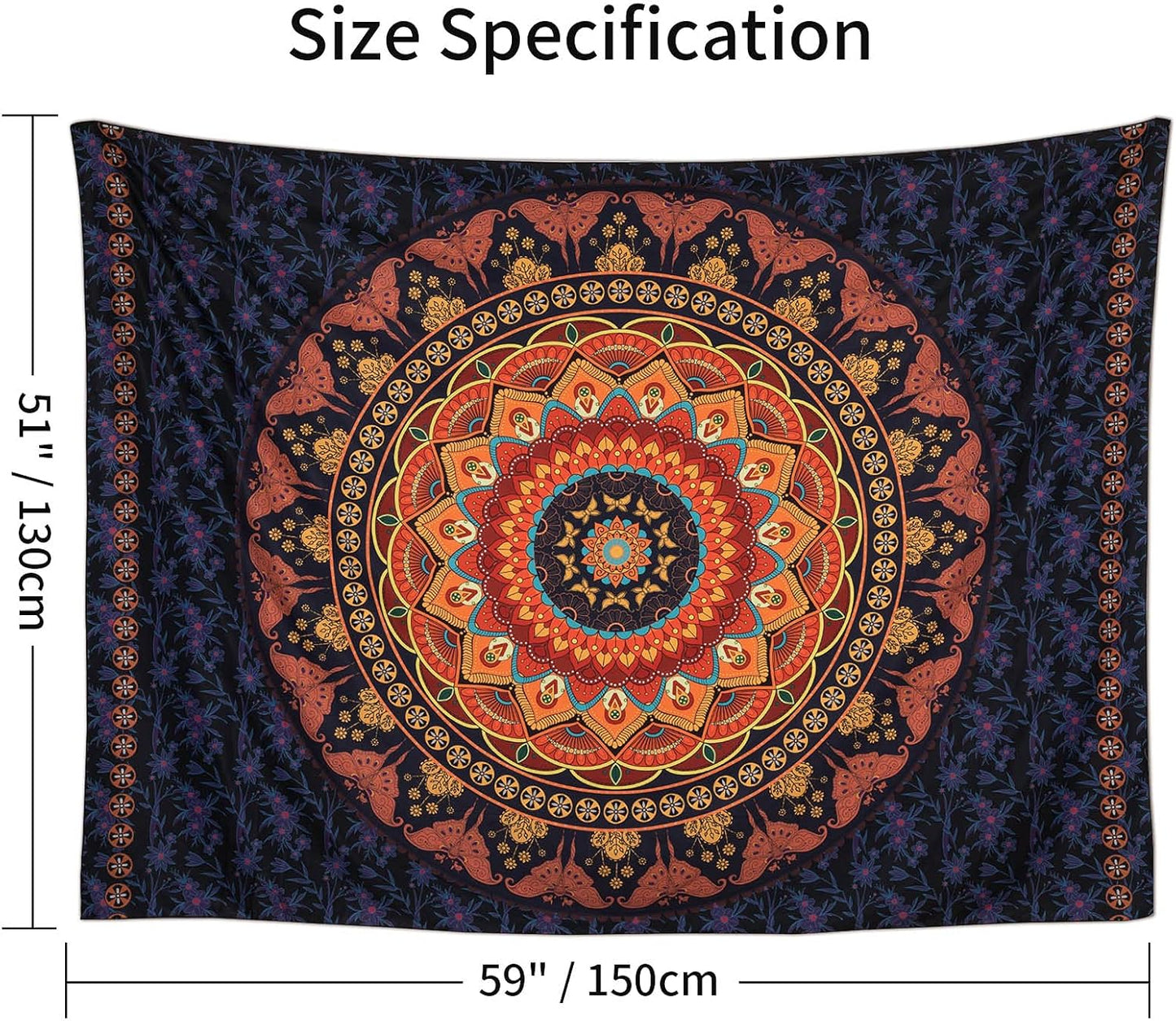 Black Mandala Tapestry Wall Hanging Psychedelic Wall Tapestry Aesthetic Indian Hippie Decor Bohemian Art Boho Home Decoration for Bedroom,Living Room,Dorm