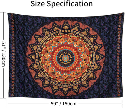 Black Mandala Tapestry Wall Hanging Psychedelic Wall Tapestry Aesthetic Indian Hippie Decor Bohemian Art Boho Home Decoration for Bedroom,Living Room,Dorm