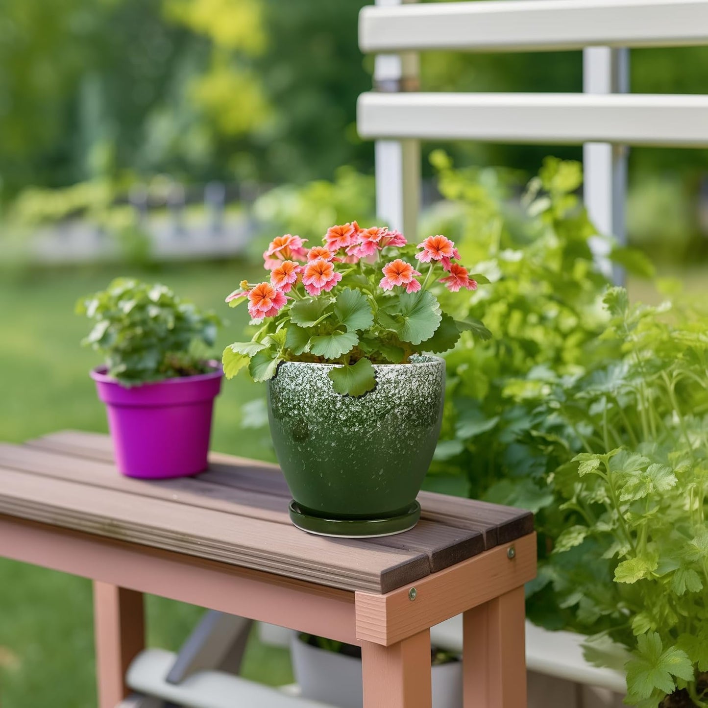 10 Inch Ceramic Planter Pot Round Plant Pot for Indoor Plants Outdoor Large Flower Pot with Drainage Hole and Saucer Blue