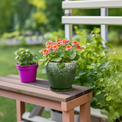 10 Inch Ceramic Planter Pot Round Plant Pot for Indoor Plants Outdoor Large Flower Pot with Drainage Hole and Saucer Blue