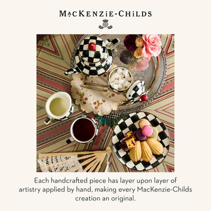 MACKENZIE-CHILDS Enamel Pedestal Serving Platter, Decorative Serving Dish for Food, Small, Black-and-White Courtly Check