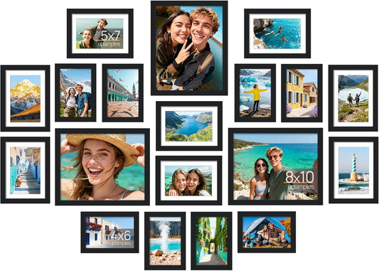 upsimples 19 Pack Picture Frames Collage Wall Decor for Mounting or Tabletop Display, Photo Gallery Frame Set for Family, Multi Sizes Including 8x10, 5x7, 4x6, Brown